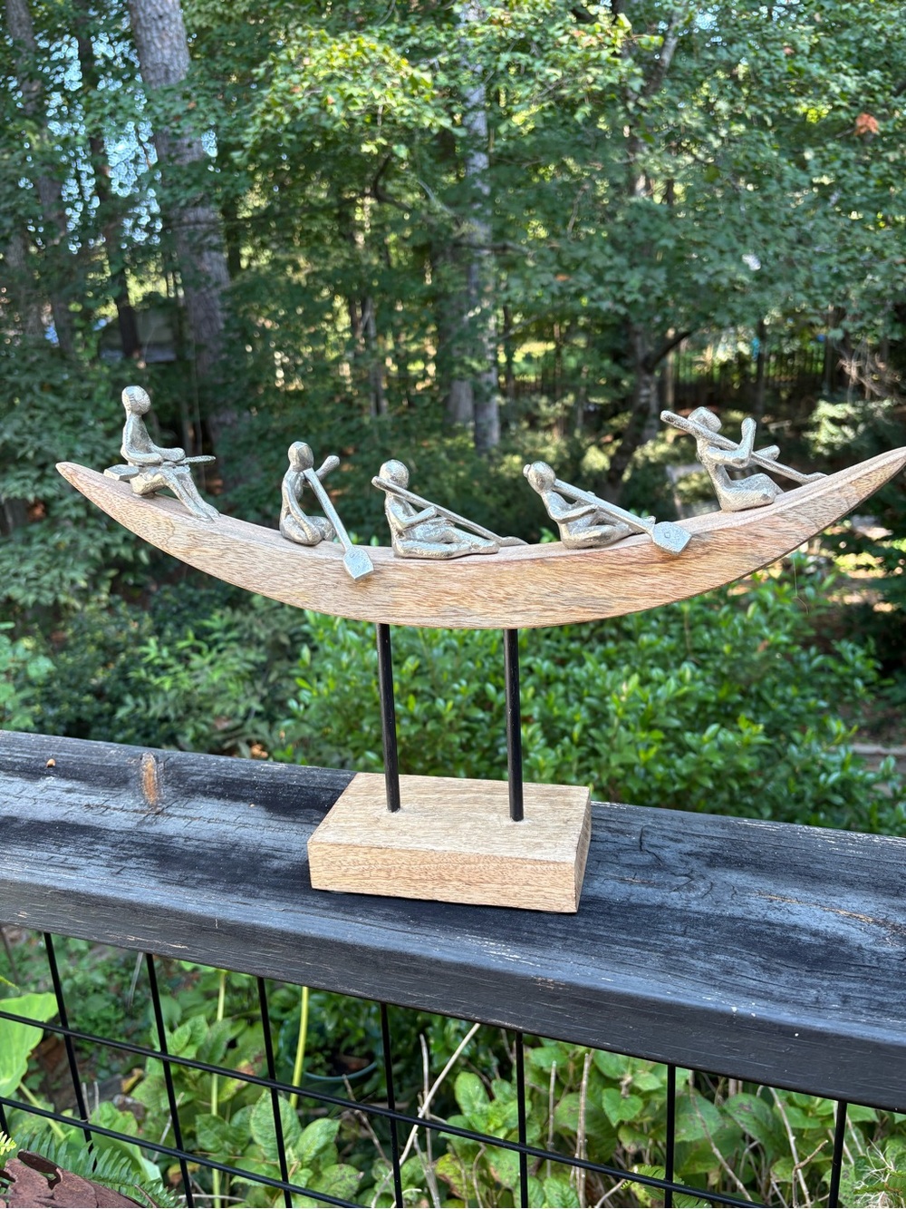 Minimalist Rowing Crew Sculpture - Wood and Silver Finish